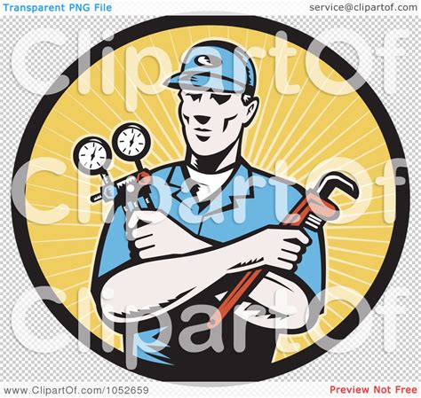 Royalty Free Vector Clip Art Illustration Of A Retro Plumber Over