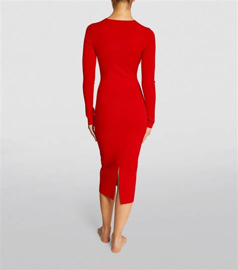 Victoria Beckham Red V Neck Midi Dress Harrods Uk
