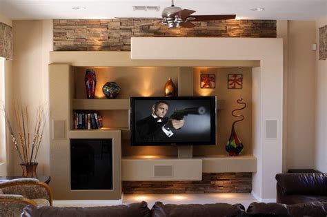 Set a round one on your dresser to turn it into a vanity. Custom media wall family room contemporary with ...