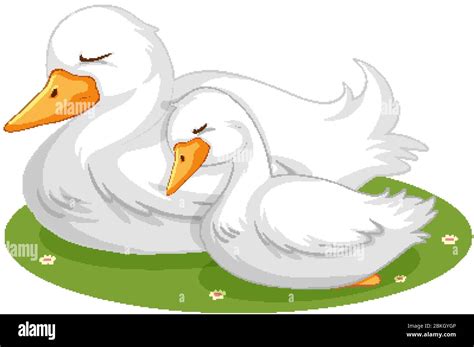 Cute Duck Sleeping On Grass Illustration Stock Vector Image And Art Alamy