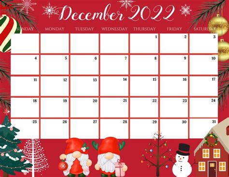 Editable December 2022 Calendar Cute Colorful Christmas With Etsy