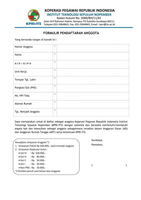 Formulir Pendaftaran Persyaratan Dan Jadwal Pembentukan Anggota My