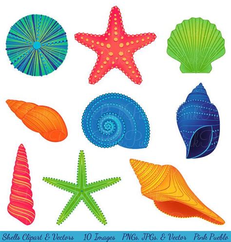 Shells Clipart Clip Art Beach Ocean Travel Vacation Clip Art Etsy