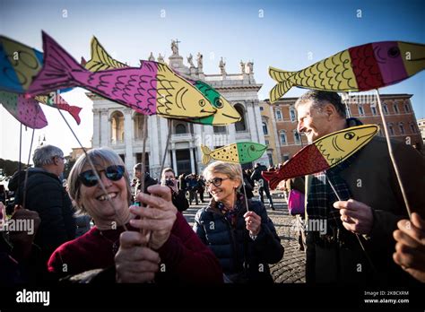 People Gather In St John At The Lateran Square For A Demonstration Of The Sardines An