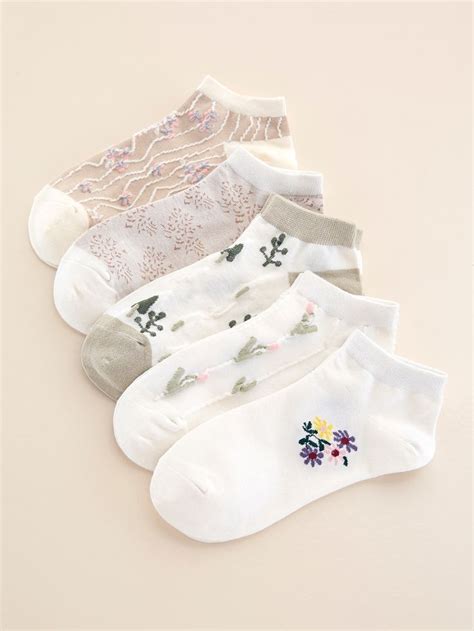 5pairs Floral Pattern Ankle Socks Ankle Socks Sock Outfits Socks