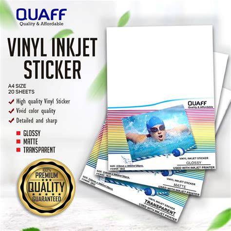 Quaff Vinyl Inkjet Sticker Matte Glossy Transparent A4 Size 20