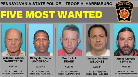 State Police In Harrisburg Release Their Top 5 Most Wanted List
