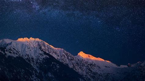 Nature Landscape Mountain Stars Evening Sunset Trees Forest