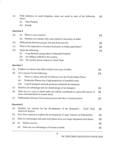 Isc Class 12 Sample Paper 2020 Geography Specimen Question Paper