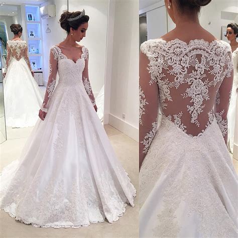 Unique Elegant V Neck Satin Lace Modest Plus Size Wedding Dress Ombreprom