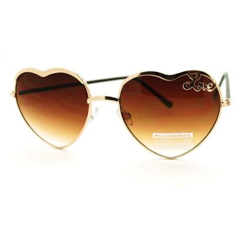Love Heart Shape Sunglasses Womens Fashion Shades Thin Metal Frame Gold Clothing