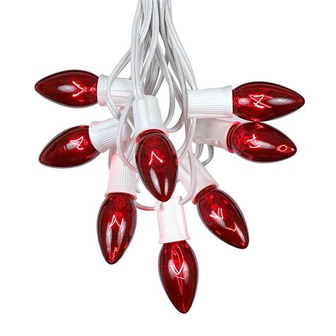 100 Red C9 Christmas Light Set On White Wire Novelty Lights Inc