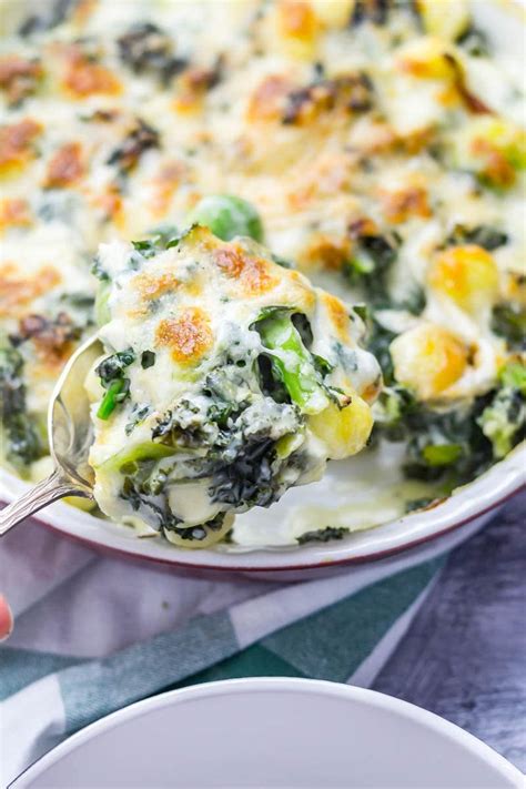 Cheesy Baked Gnocchi With Kale Brussels Sprouts There Is Nothing