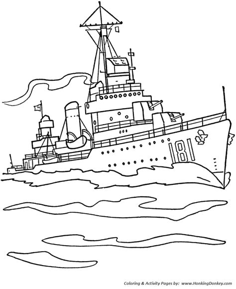 Armed Forces Day Coloring Pages Us Navy Destroyercoloring Page Sheet