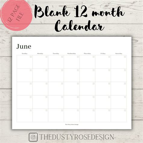 Blank 12 Month Calendar Printable