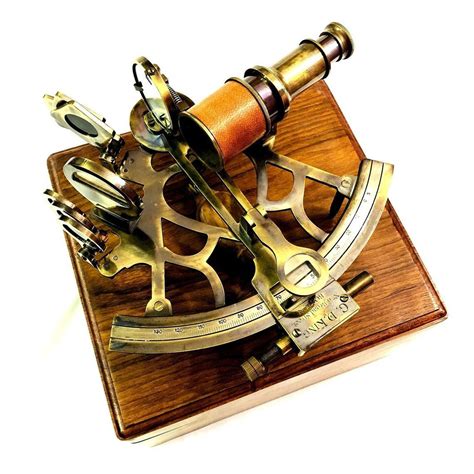 description material brass and wood finish antique weight 3 120 kg approx size of sextant