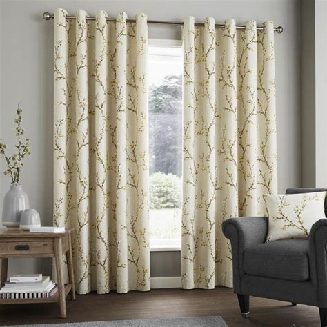 Hemsworth Floral Fully Lined Eyelet Curtains Yellow Tonys Textiles