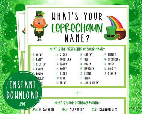 St Patricks Day Whats Your Leprechaun Name Game Etsy