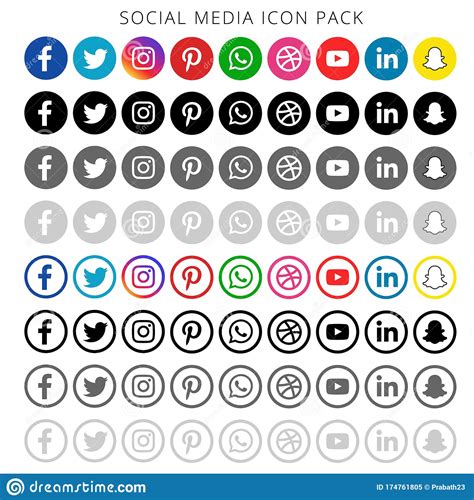 Colorful And Black And White Shading Social Media Icons Set Of Facebook