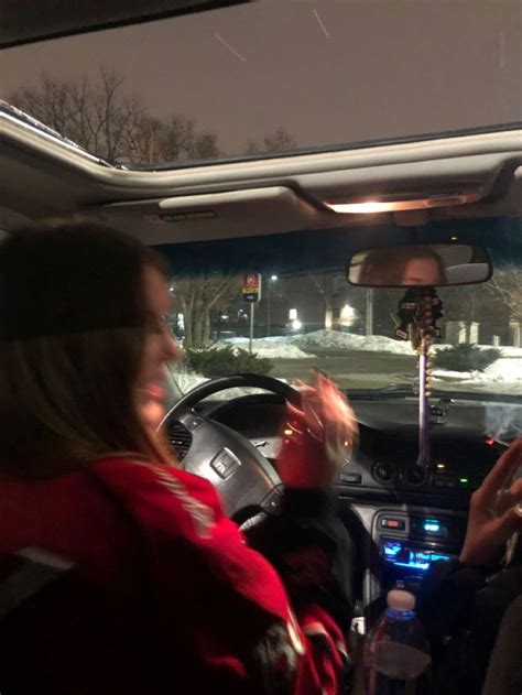 Late Night Drive Old Car Friends Red Jacket Winter Snowing Driving Teen Night Driving