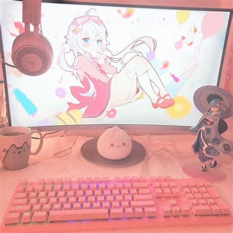 Setup Gaming Gamer Girl Girly Pink Pastel Cute Kawaii Aesthetic Display Room