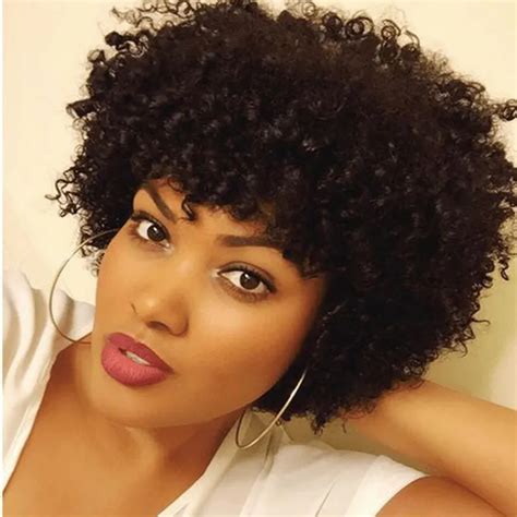 Short Kinky Curly Full Lace Human Hair Wig For Black Woman Indian Afro