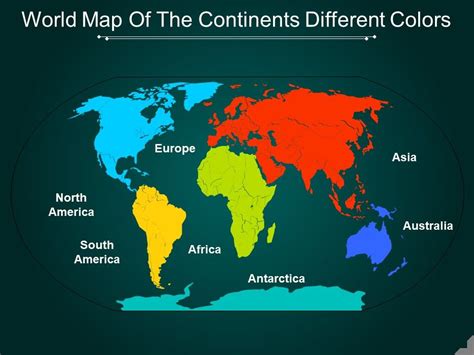 World Map Of The Continents Different Colors Powerpoint Presentation