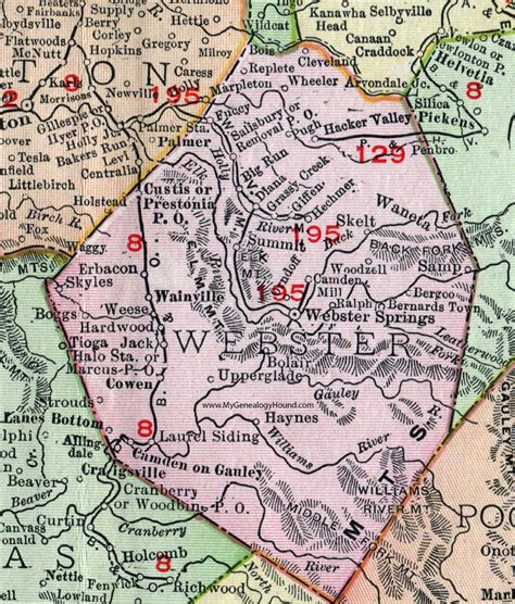 Webster County West Virginia 1911 Map Webster Springs Cowen Camden On Gauley Upperglade