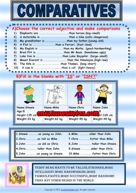 Comparative Forms Of Adjectives Exercises Handout For Kids