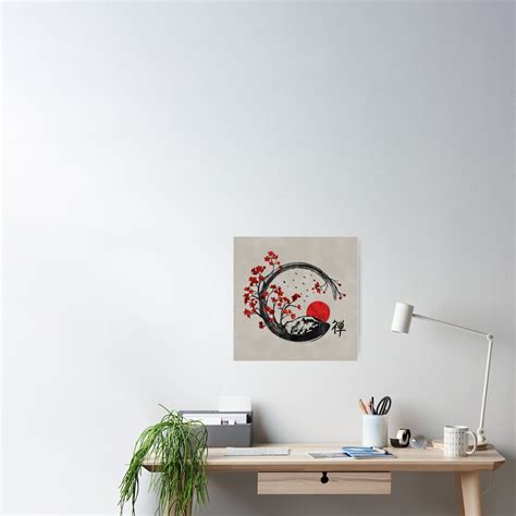 Zen Enso Circle And Sakura Branches Poster By K9printart Redbubble