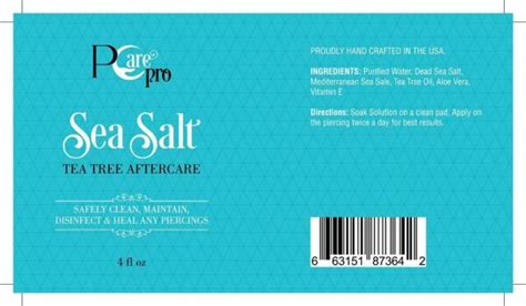 Pcare Pro Piercing Aftercare 4oz Sea Salt Tea Tree Solution For Sale