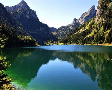 Wallpaper Lake Calm Water Surface Reflection Mountains