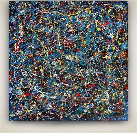 Blue Jackson Pollock Style Abstract Painting Large Wall Art Modern