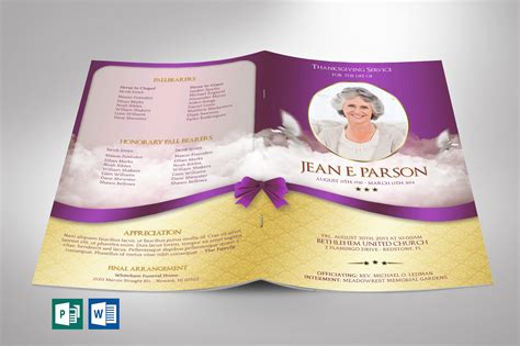 Purple Ribbon Funeral Program Publisher Template Inspiks Market
