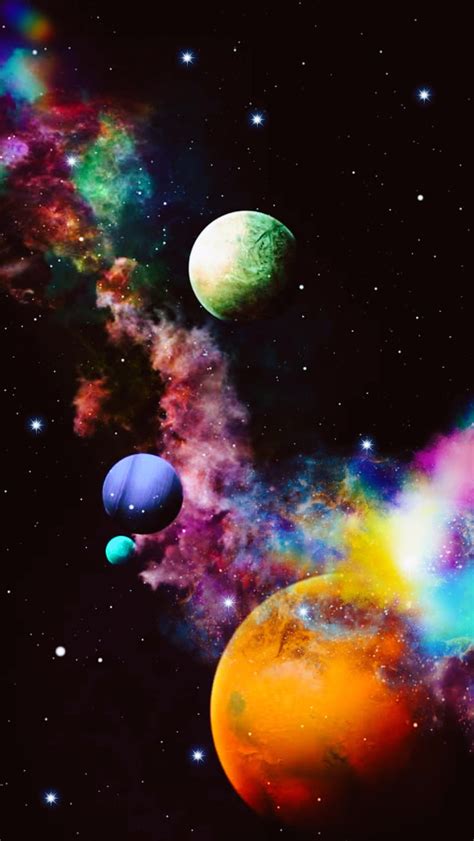 Breathtaking Galaxy Bright Colorful Colors Nebula Planets Rainbow
