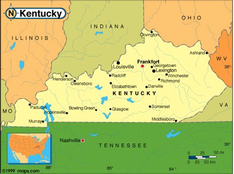 Ky State Map With Cities States Map Of The Us