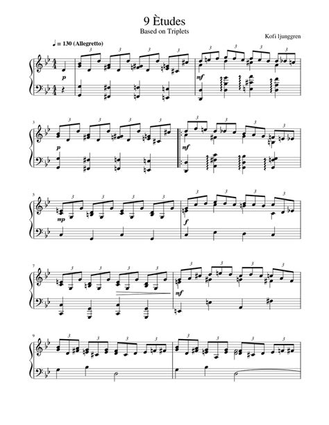 9 Etudes Based On Triplets Sheet Music For Piano Solo
