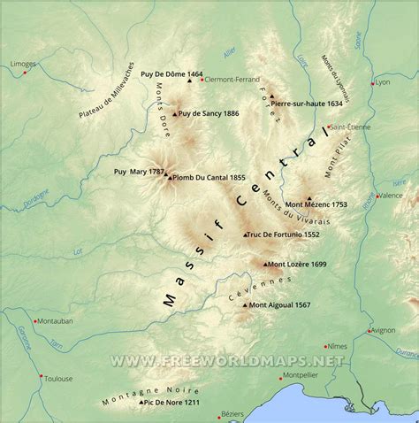 Massif Central Physical Map