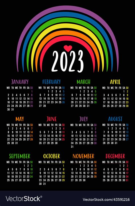 calendar 2023 with lgbtq symbol rainbow lgbt vector image