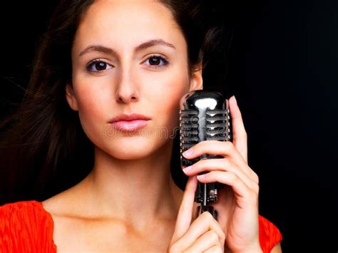 Attractive Female Singer With A Retro Microphone Stock Photo Image Of