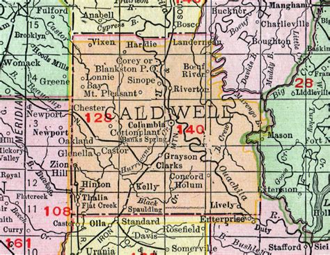 Caldwell Parish Louisiana 1911 Map Rand Mcnally Columbia Clarks