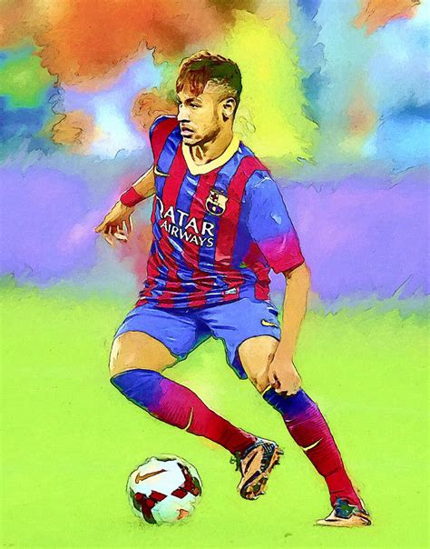 Neymar Football Soccer Landscape Art Painting Painting By Andres Ramos