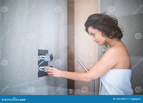 Woman Taking A Long Hot Shower Washing Her Hair Stock Image Image Of Bathing Morning 169149513