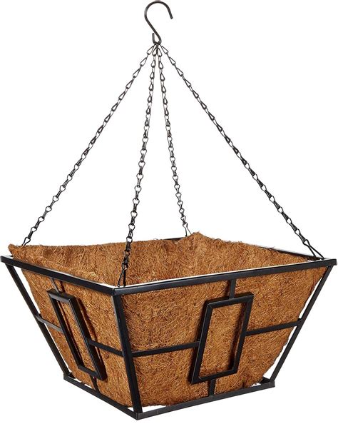 14 Contemporary Square Hanging Basket With Coco Liner Black