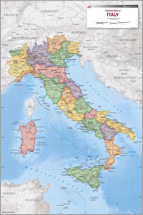 Italy Political Wall Map By Equator Maps Mapsales