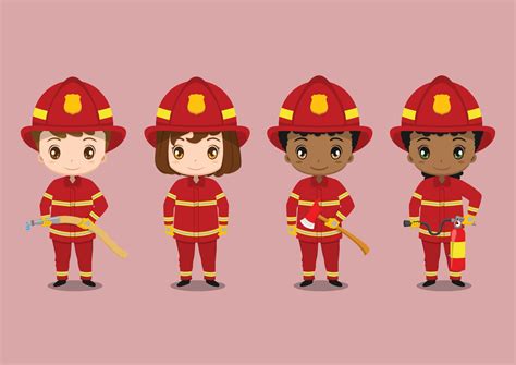 Cute Kids Wearing Firefighter Uniforms Set 3145775 Vector Art At Vecteezy