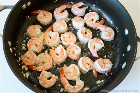 It makes a perfect satisfying dinner at home or double for a large group with half a pound more shrimp. Garlic Butter Shrimp Pasta in White Wine Sauce - That's What {Che} Said...