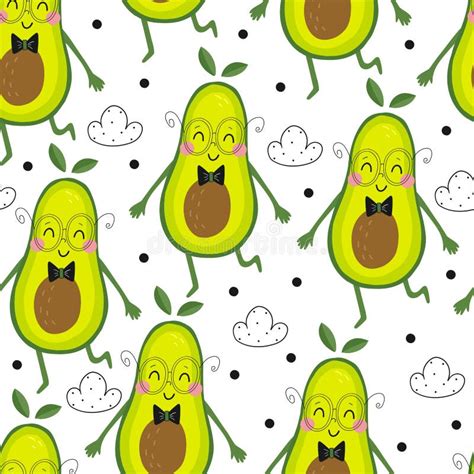 Cute Hand Drawn With Cartoon Avocado Funny Cartoon Avocado Healhty