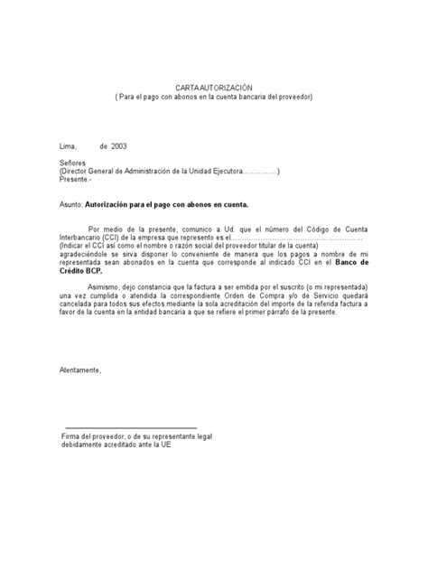 Carta Autorizacion De Pago Cci Pdf