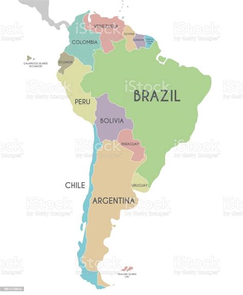 Illustrazione Vettoriale Della Mappa Politica Del Sud America Isolata